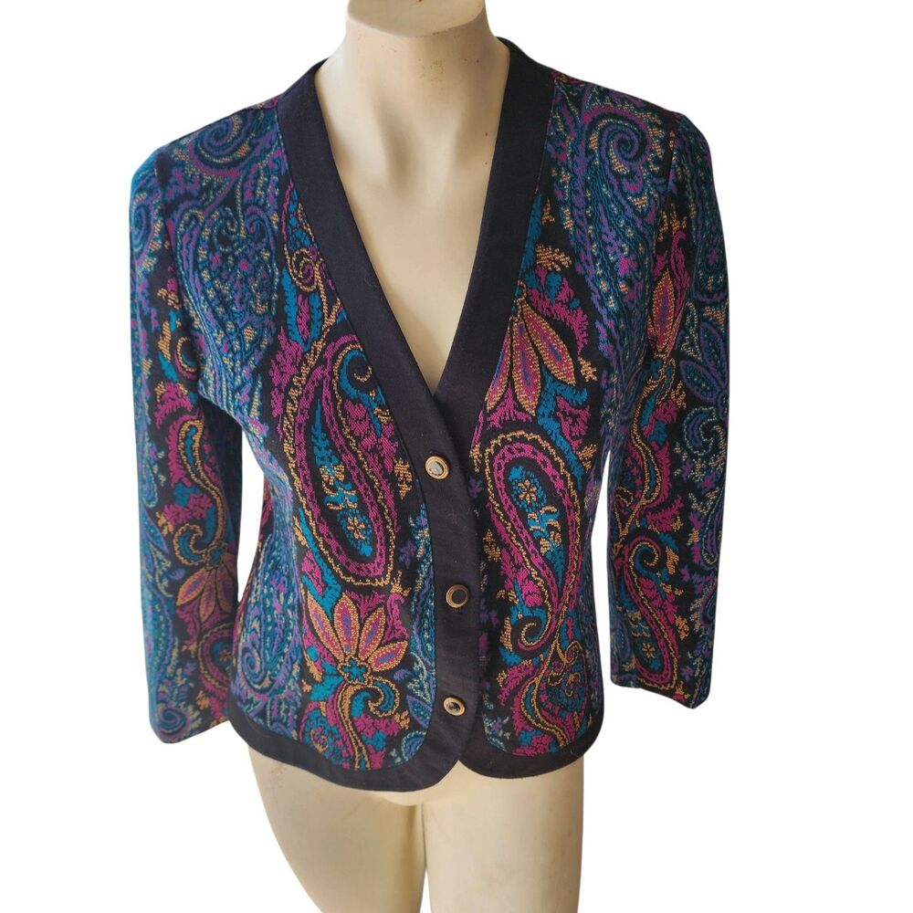 Pablo Collection Cardigan Womens Sz 12 Boho Jewel Tone Tapestry‎ Vintage Holiday